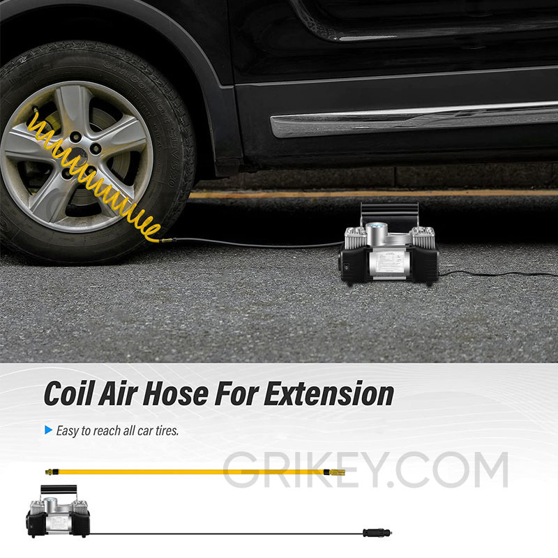 12V Portable Air Compressor 150PSI Tire Inflator Dual Cylinder Tire Pump with LED Light Auto Shut-Off for Car SUVs RVs Trucks-grikey