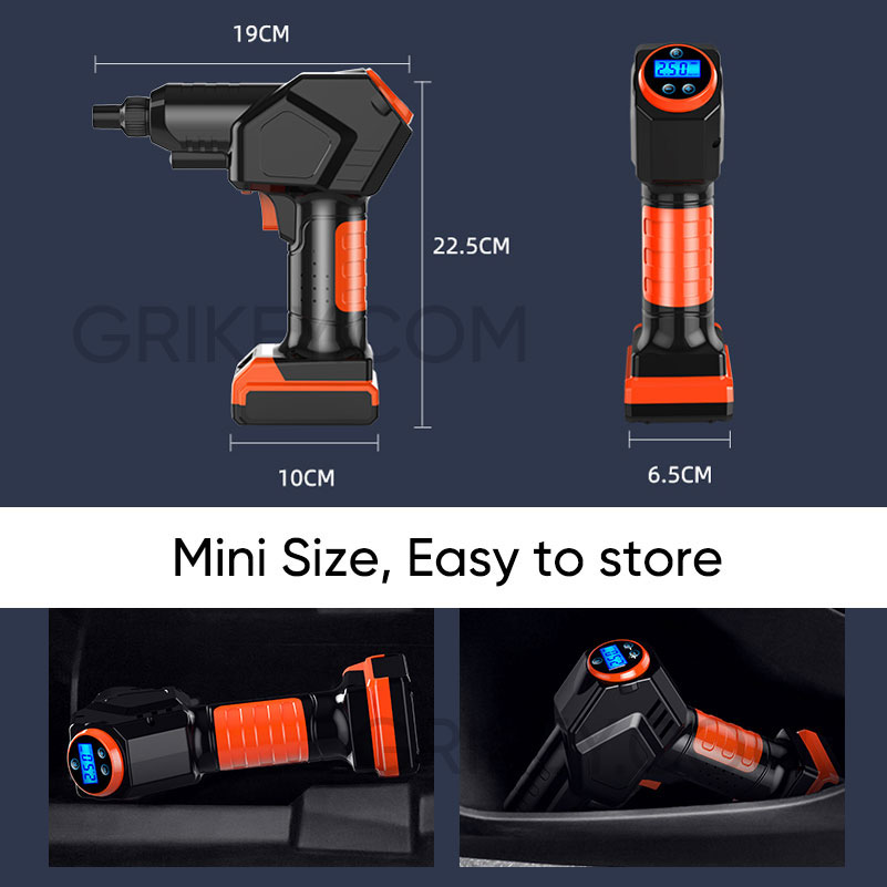 Cordless Tire Inflator Air Compressor Rechargeable Battery Powered Portable Air Pump Digital Pressure Gauge for Cars Motorcycles-grikey