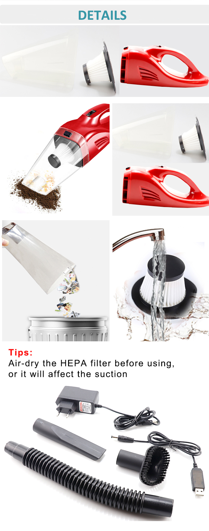 USB Rechargeable Portable 120W Handheld Vacuum Cleaner For Car /Home Battery Vaccum Cleaner Wireless-grikey