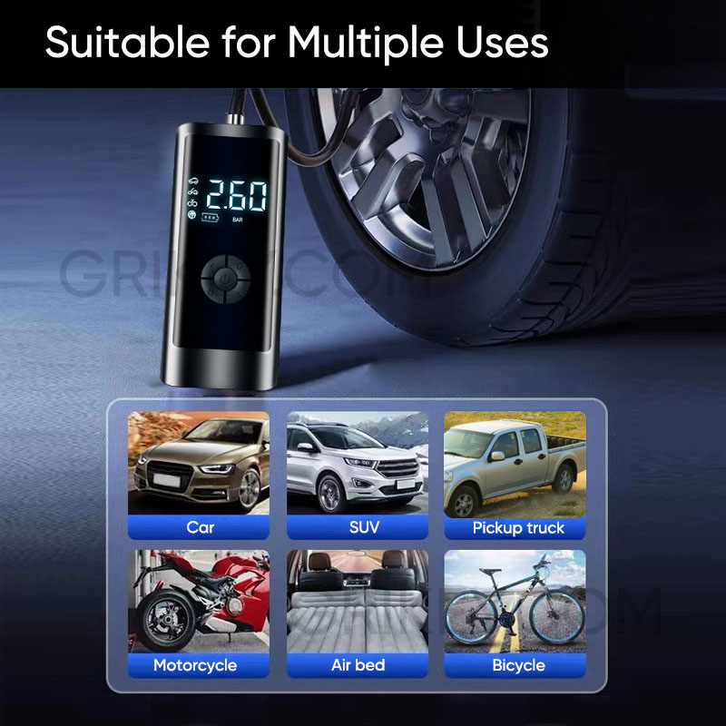 Tire Inflator Portable Air Compressor Pump 12V Mini Electric Tire Pump with Digital Pressure Gauge LED Light for Car Tires Bicycles Motorcycles Balls-grikey