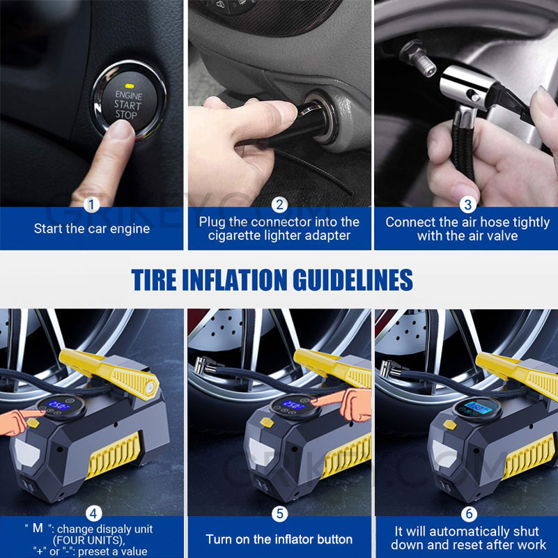 Air Compressor Tire Inflator Portable Air Pump 12V DC Auto Tire Pump w/ Digital Pressure Gauge LED Light for Car Tires Bicycle Ball-grikey