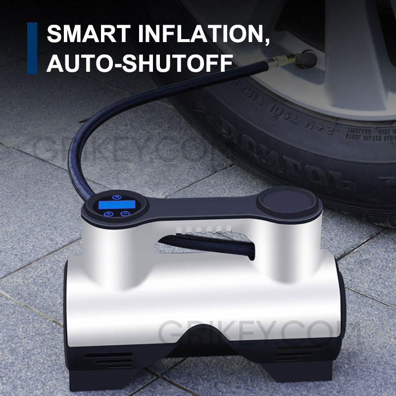 Tire Inflator Portable Air Compressor for Car Tires, DC 12V Auto Tire Pump with Digital Pressure Gauge LED Lights for Car, Bicycle, Balloon, Ball and Other Inflatables-grikey