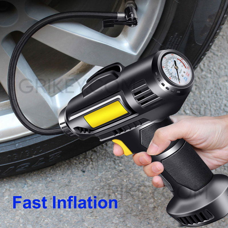 Tire Inflator Air Compressor with Pressure Gauge LED Light 12V DC Portable Electric Air Pump 150PSI Tyre Inflator for Car Tires-grikey