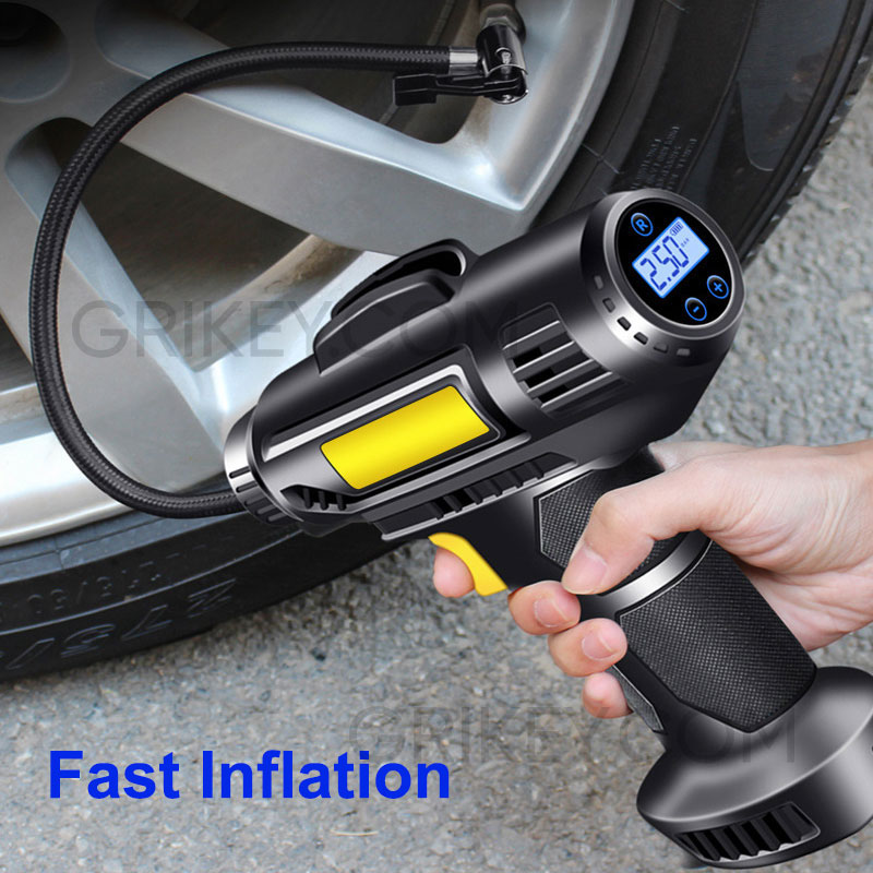Tire Inflator Portable Air Compressor 12V Smart Air Pump W/ Digital Pressure Gauge Fast Inflation Tire Pump for Car Bicycle Ball-grikey