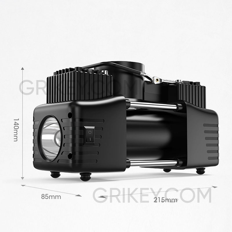 Portable Air Compressor Pump Tire Inflator 150PSI Heavy Duty Dual Cylinder with Pressure Gauge LED Light for Car SUV Trucks RV-grikey