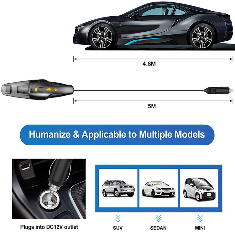 Portable Car Vacuum Cleaner w/LED Light 12V 120W High Power Handheld Vacuum Auto Accessories Kit for Detailing Cleaning Interior-grikey