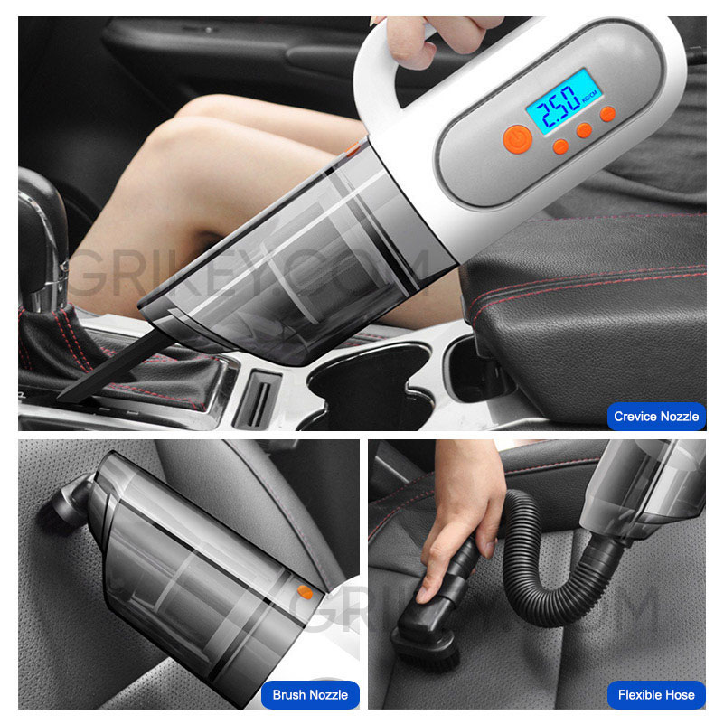 Car Vacuum Cleaner Tire Inflator 12V DC Portable Air Compressor Pump with Digital Tire Pressure Gauge LCD Display and LED Light-grikey