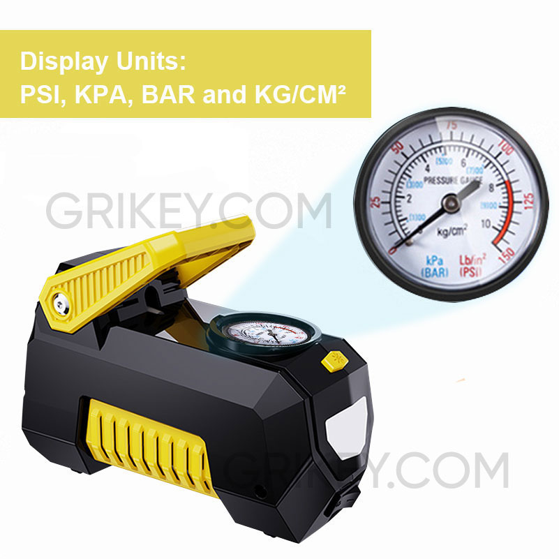 Tire Inflator Air Compressor Portable Air Pump 12V DC Auto Tire Pump w/ Pressure Gauge LED Light for Car Tires Bicycle Balls-grikey