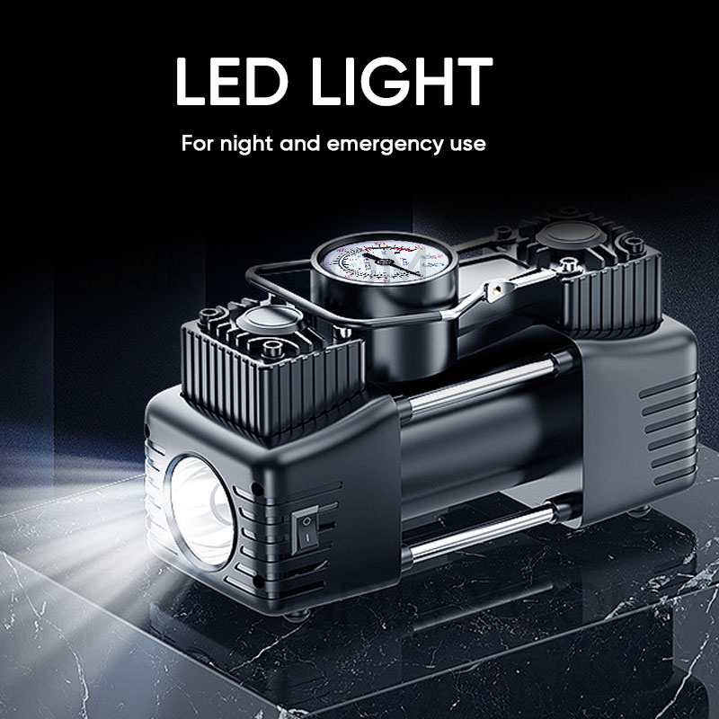 Portable Air Compressor Pump Tire Inflator 150PSI Heavy Duty Dual Cylinder with Pressure Gauge LED Light for Car SUV Trucks RV-grikey