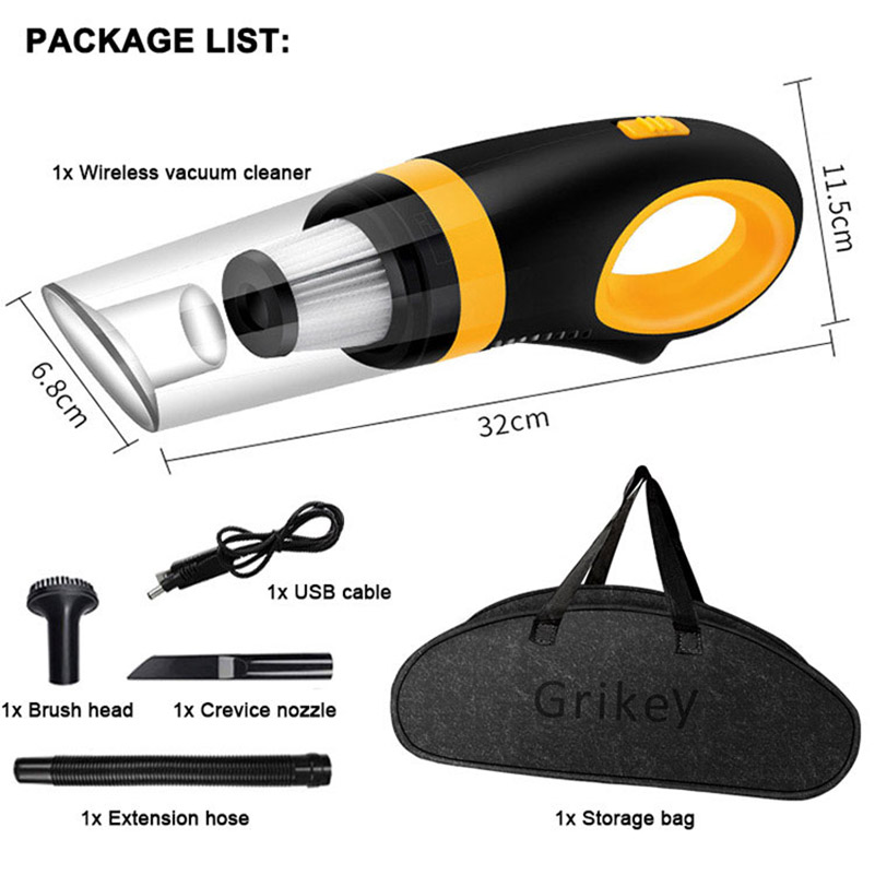 Handheld Vacuum Cordless Powered Battery Rechargeable Portable Powerful Cyclonic Suction Vacuums Cleaner for Home Office and Car-grikey