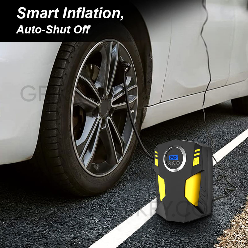  Tire Inflator Air Compressor Portable Air Pump 12V DC Auto Tire Pump w/ Digital Pressure Gauge LED Light for Car Tire Bike Motorcycle Ball-grikey