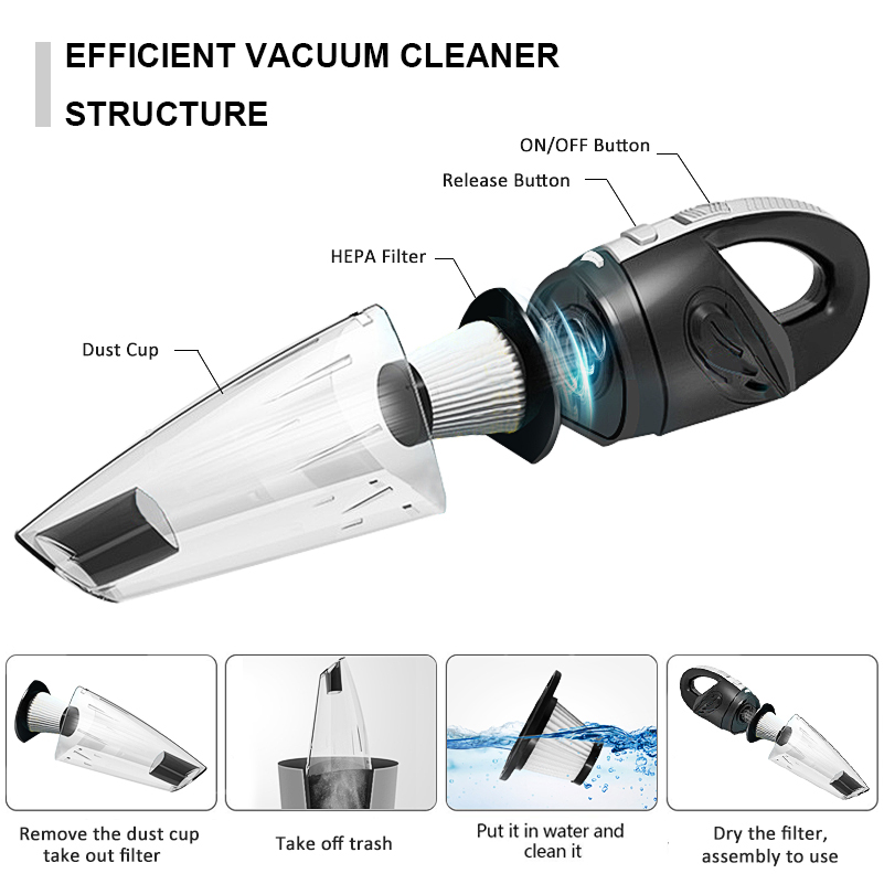Car Vacuum Cleaner Portable High Power Mini Handheld Vacuum Cleaner for Wet and Dry Cleaning 12V DC Cord Auto Vaccum with Bag-grikey