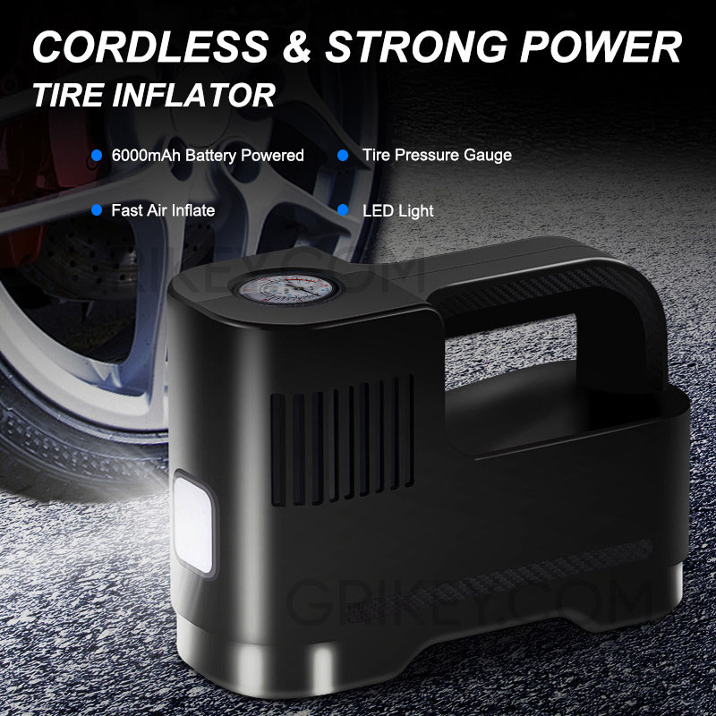 Cordless Portable Tire Inflator Air Compressor for Car Tires with Pressure Gauge Emergency LED Light Air Pump Car Tyre Inflato-grikey