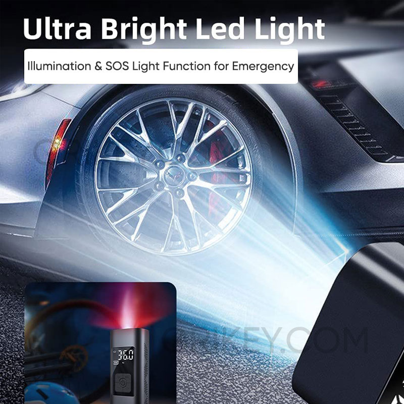 Tire Inflator Portable Air Compressor Pump 12V Mini Electric Tire Pump Up to 150PSI w/ Digital Screen LED Light for Car Tires-grikey