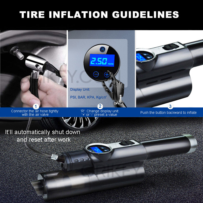 Cordless Car Vacuum Cleaner 4-in-1 Tire Inflator Portable Air Compressor with Digital Tire Pressure Gauge LCD Display LED Light -grikey
