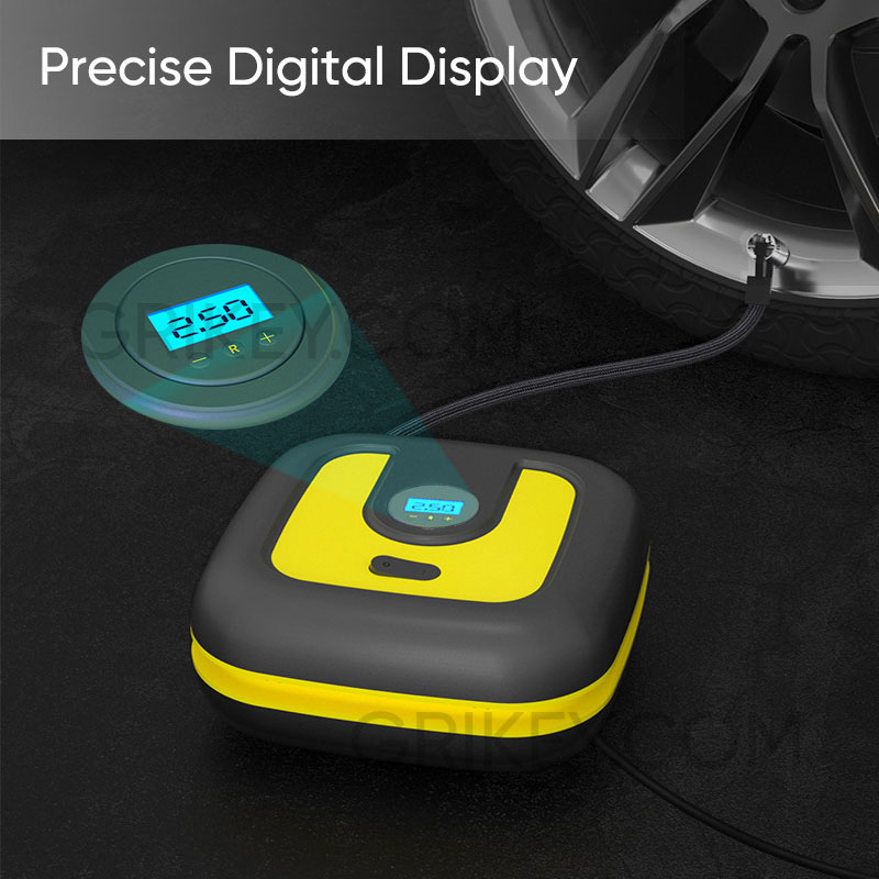 Tire Inflator Portable Air Compressor Air Pump 12V DC Auto Tire Pump w/ Digital Pressure Gauge LED Light for Car Bike Motorcycle Ball-grikey