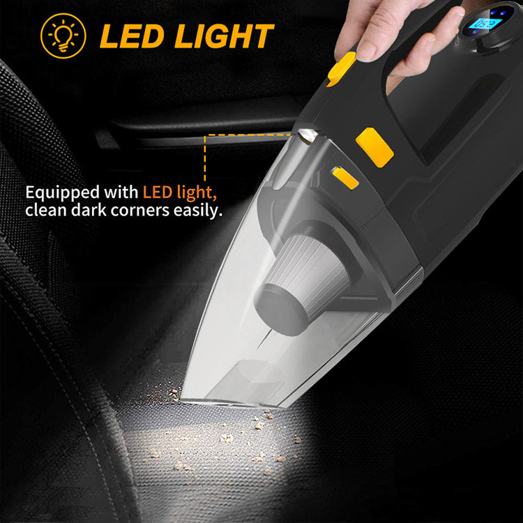 4 in 1 Portable Car Vacuum Cleaner with Air Compressor Pump DC 12V Tire Inflator High Power Handheld Car Vacuum w/ LED Light-grikey