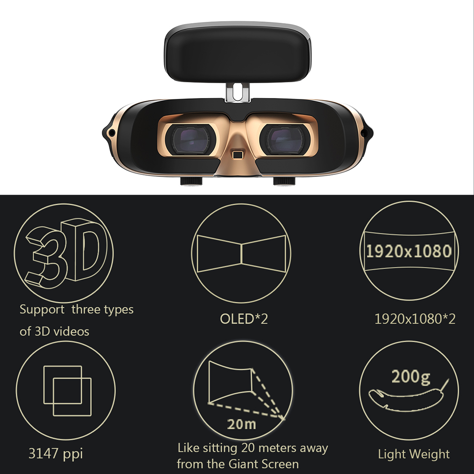 GOOVIS Pro AMOLED Display, Blu-Ray 2D / 3D Glasses HMD