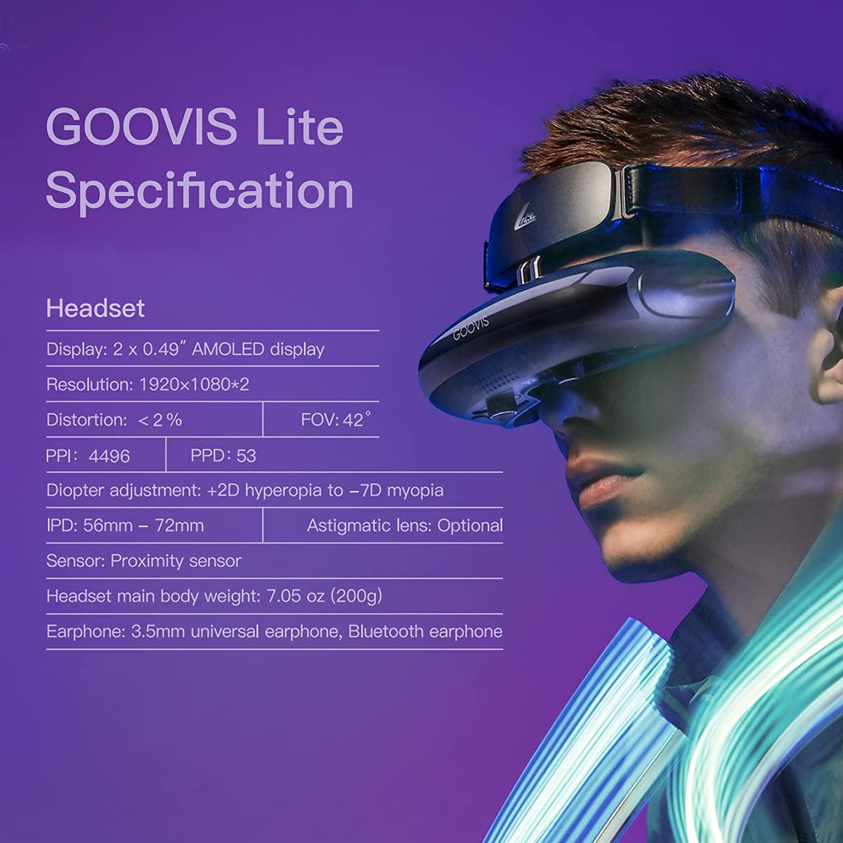 GOOVIS Lite 3D Movies PC Virtual Reality with Dual 2K AMOLED Display,