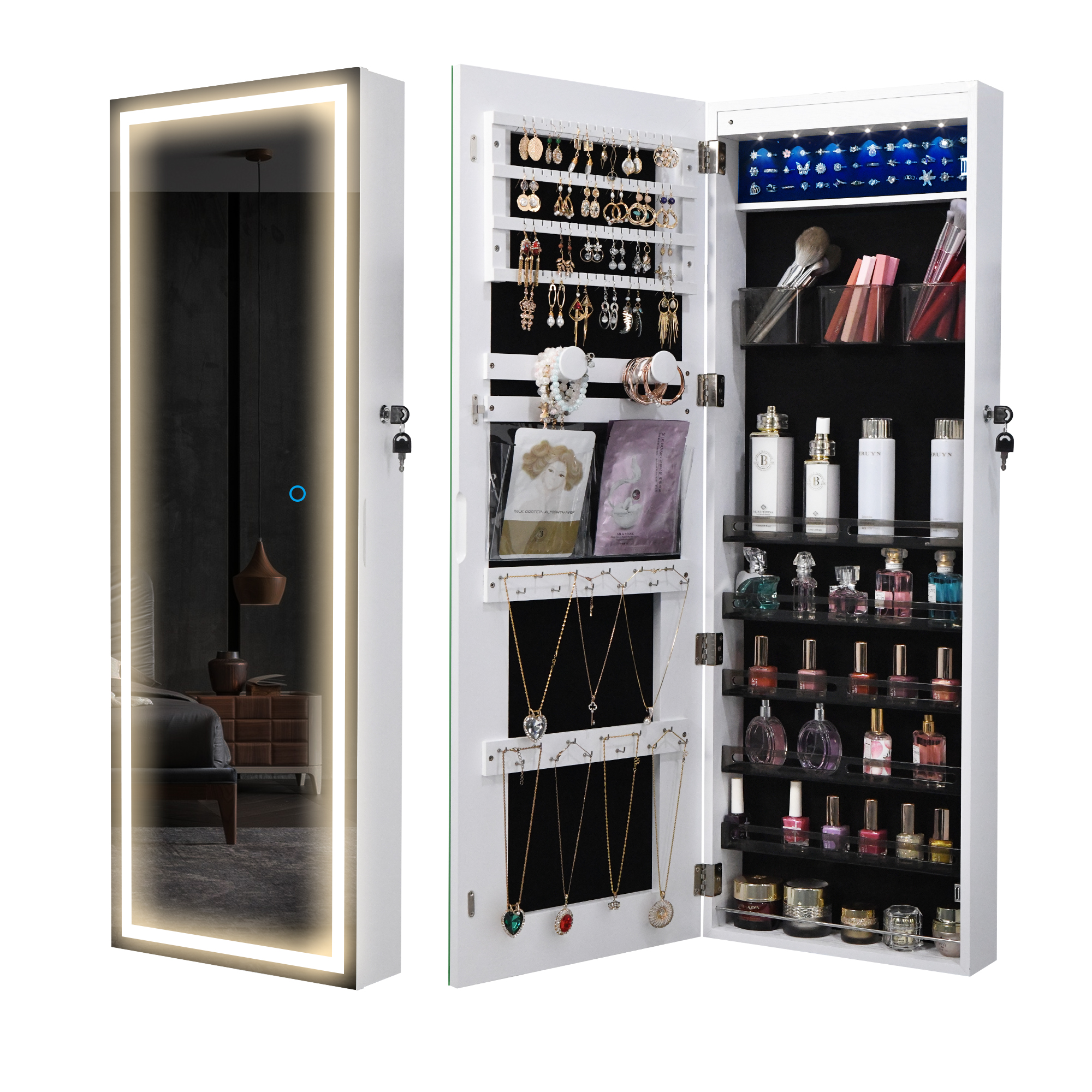 LVSOMT LED White Wall/Door+Jewelry Cabinet