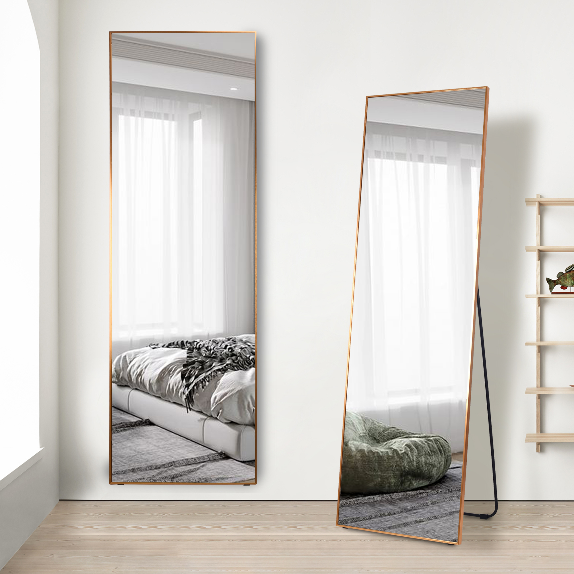 LVSOMT Full Length Gold Mirror for Living Room Bedroom, 63" x 20"
