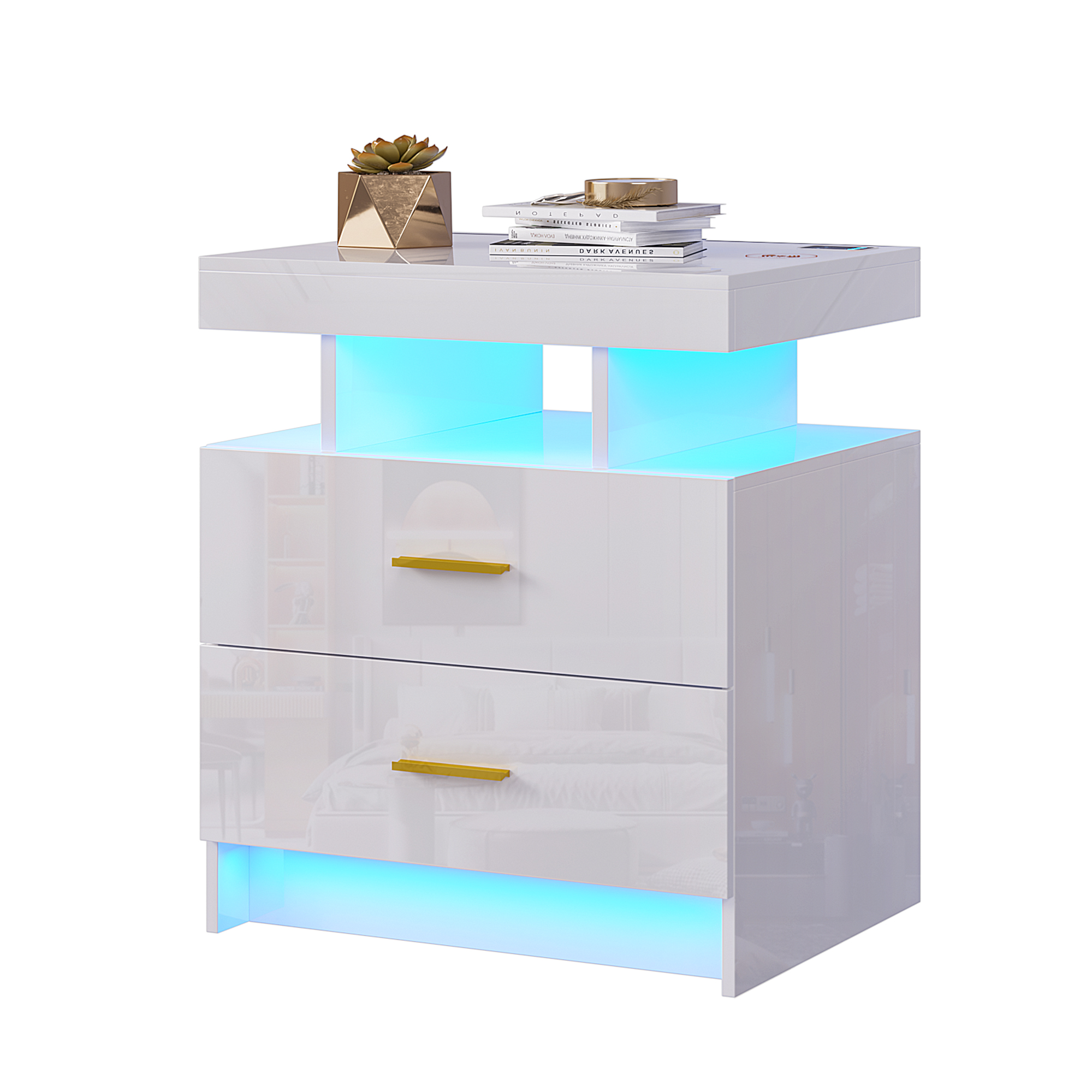 LVSOMT Led Light Nightstands With Usb Ports And Wireless Charging Station