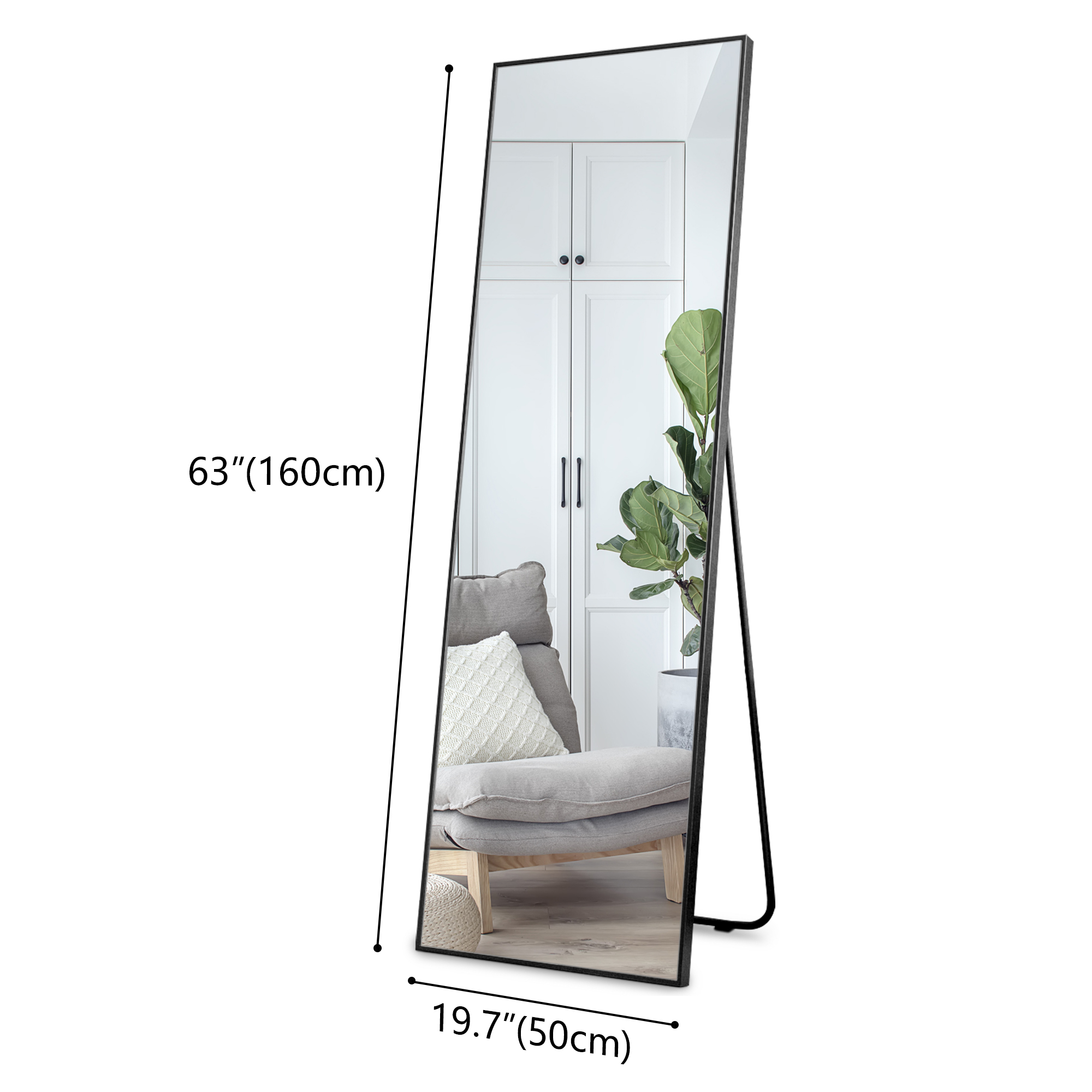 LVSOMT Full Length Black Mirror for Living Room Bedroom, 63" x 20"