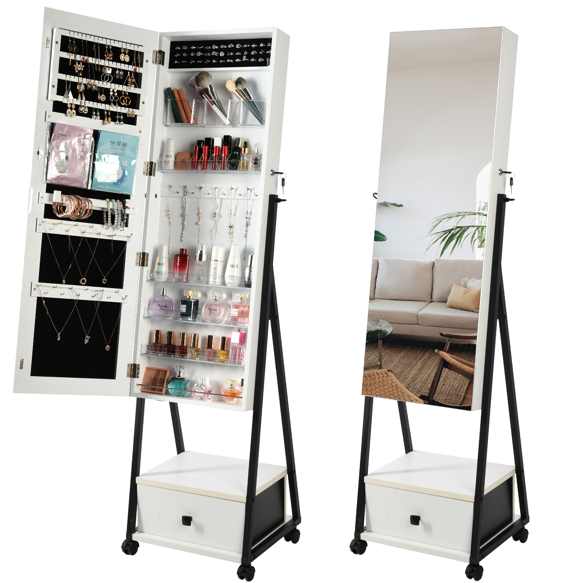 LVSOMT White  Standing  Jewelry Cabinet