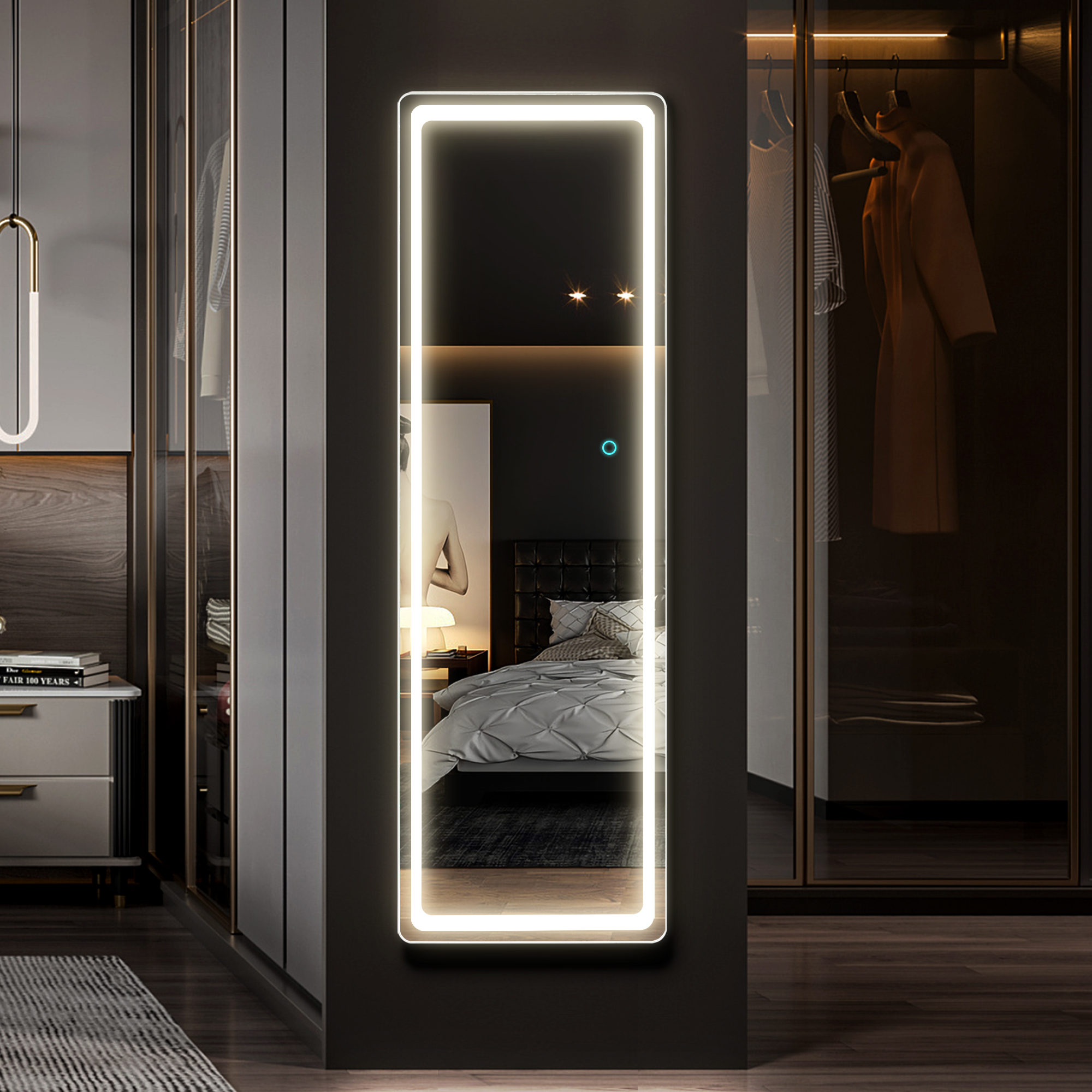  LVSOMT LED Lighted Full-Length Mirror for Bedroom with Wall Mounted and Door Hanging 47"x14.5"