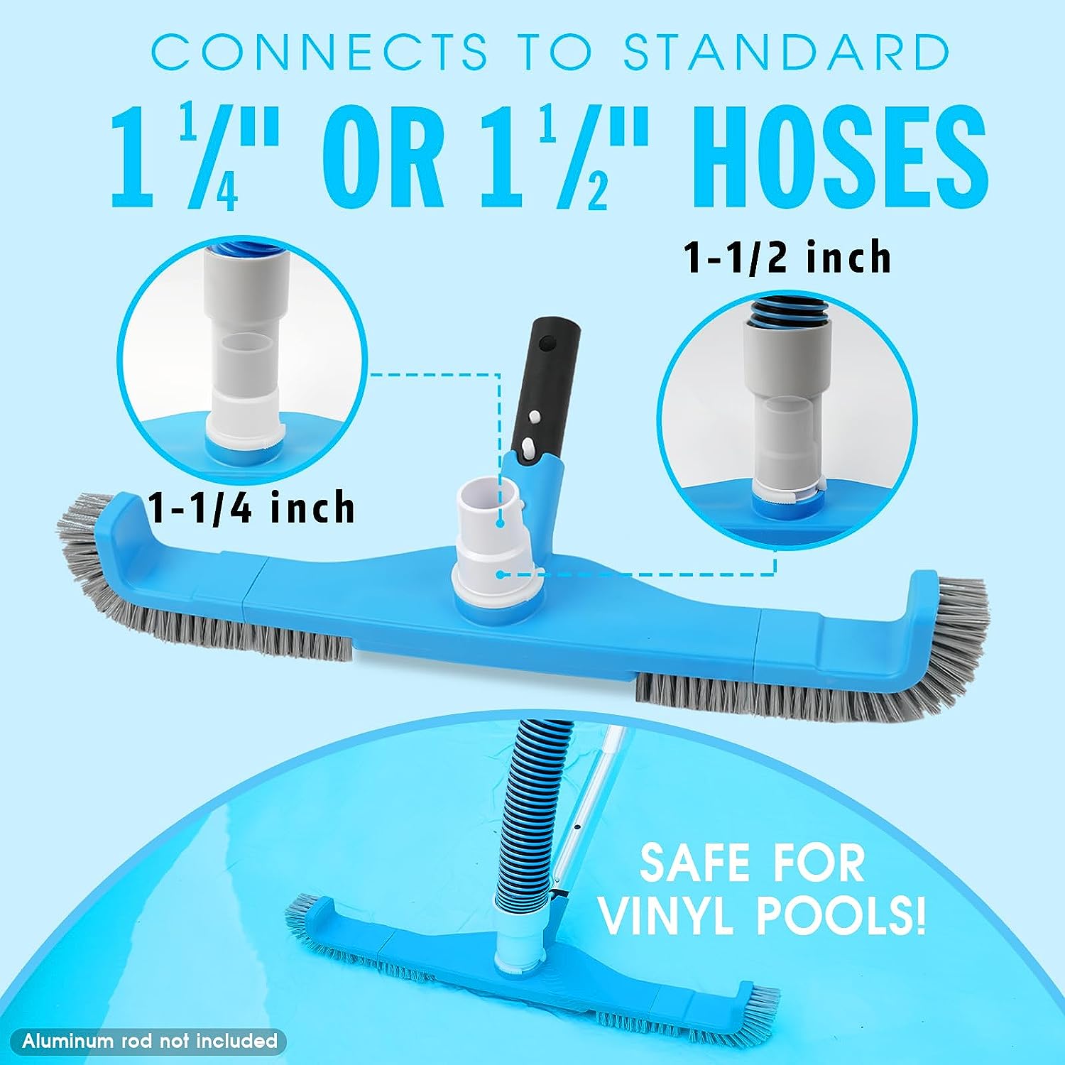 Heavy Duty 20'' 2 in 1 Pool Brush & Vacuum Head with Swivel Adapter, D