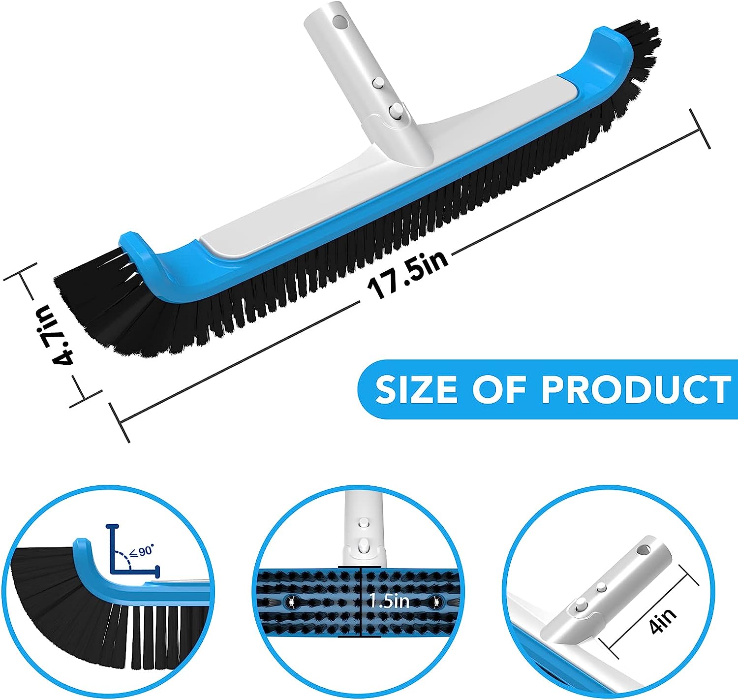 Pool Brush 17.5’’ Heavy Duty Swimming Pool Brushes for Cleaning Pool Walls & Tiles & Floors & Corners Scrub(No Pole)