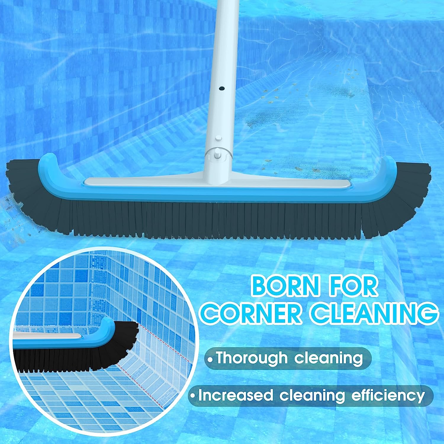 Pool Brush 17.5’’ Heavy Duty Swimming Pool Brushes for Cleaning Pool Walls & Tiles & Floors & Corners Scrub(No Pole)