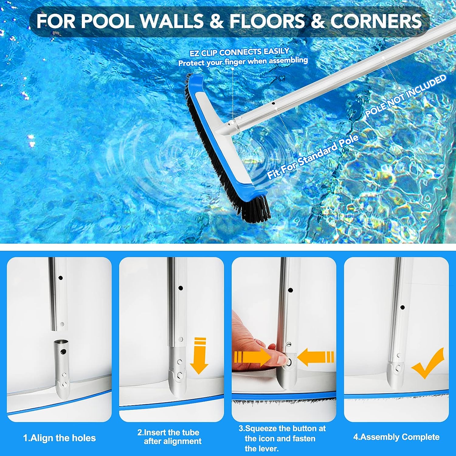 Pool Brush 17.5’’ Heavy Duty Swimming Pool Brushes for Cleaning Pool Walls & Tiles & Floors & Corners Scrub(No Pole)