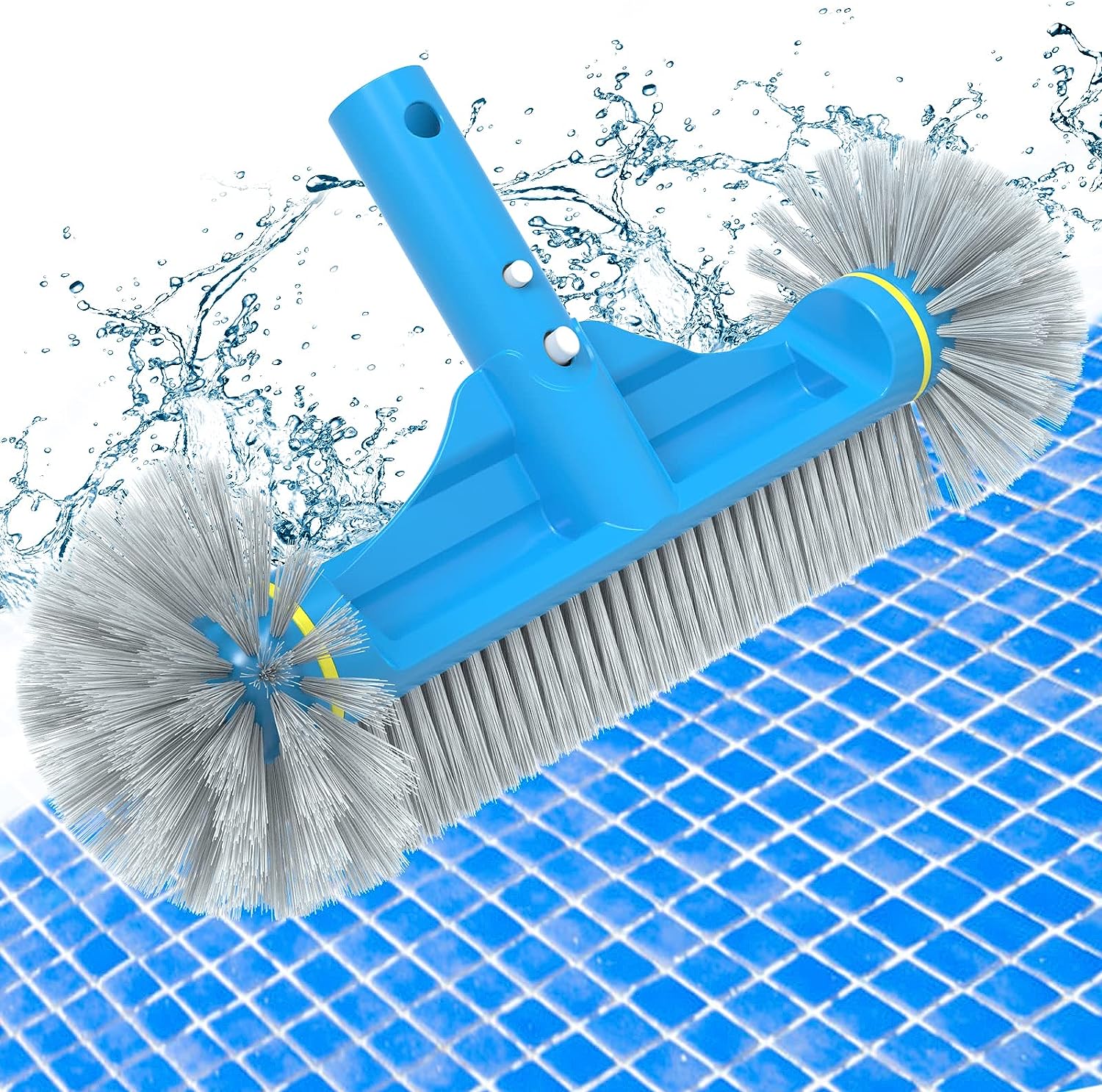 Round End Pool Brush Head Cleaning Pool Wall & Tiles & Steps Durable Nylon Bristles (No Pole)