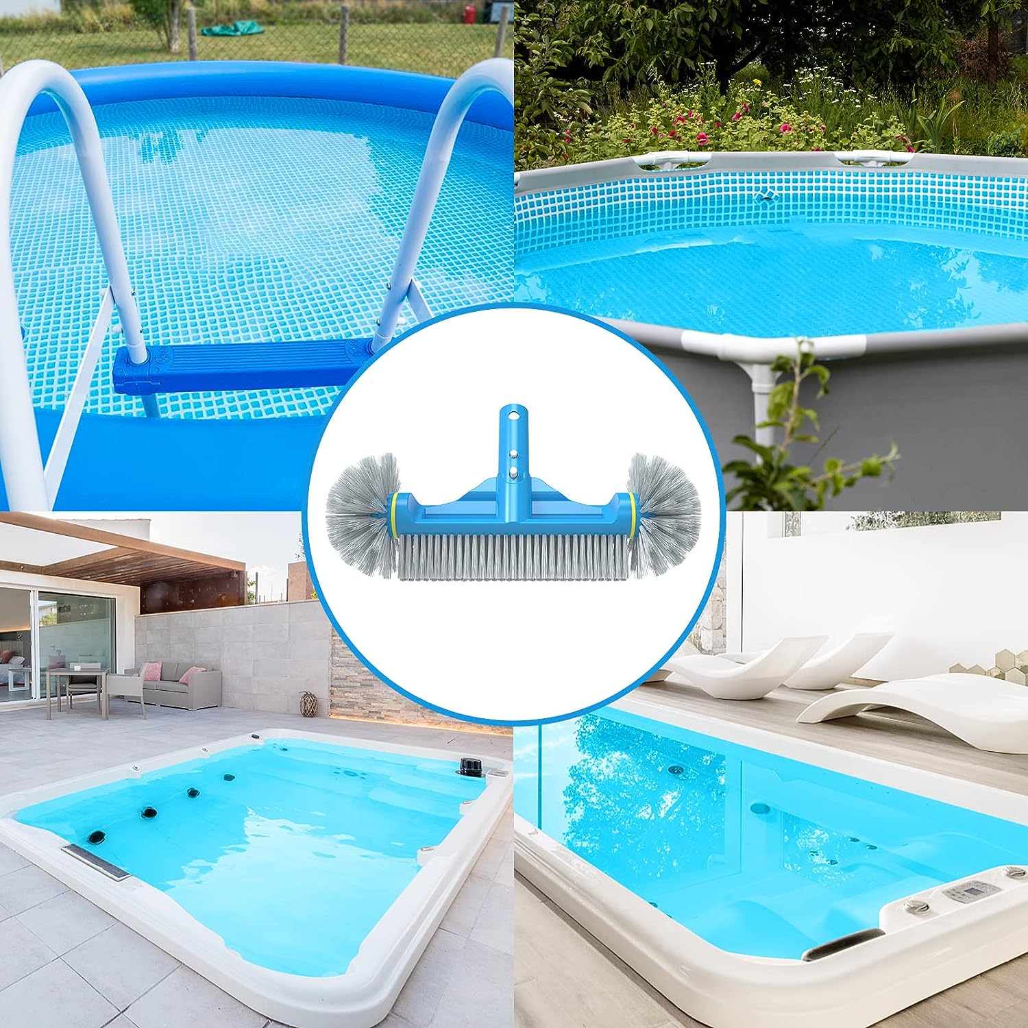 Round End Pool Brush Head Cleaning Pool Wall & Tiles & Steps Durable Nylon Bristles (No Pole)