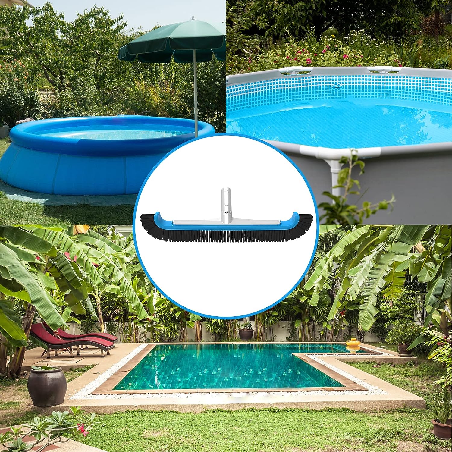 Pool Brush 17.5’’ Heavy Duty Swimming Pool Brushes for Cleaning Pool Walls & Tiles & Floors & Corners Scrub(No Pole)