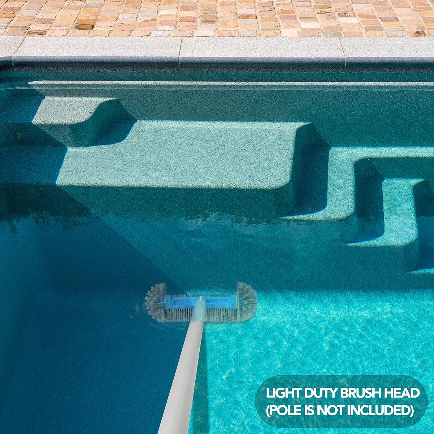 Round End Pool Brush Head Cleaning Pool Wall & Tiles & Steps Durable Nylon Bristles (No Pole)