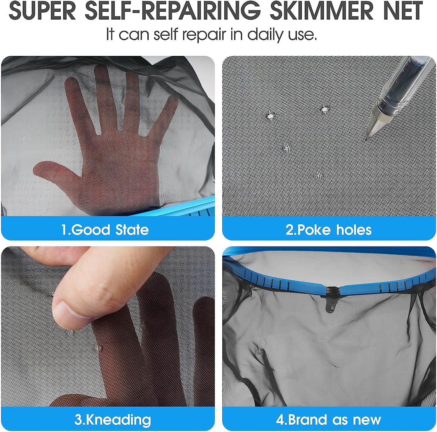 17.5'' Pool Net, Self-Repair Pool & Pond Cleaning Skimmer Net with Heavy Duty Nylon Net（No Pole）