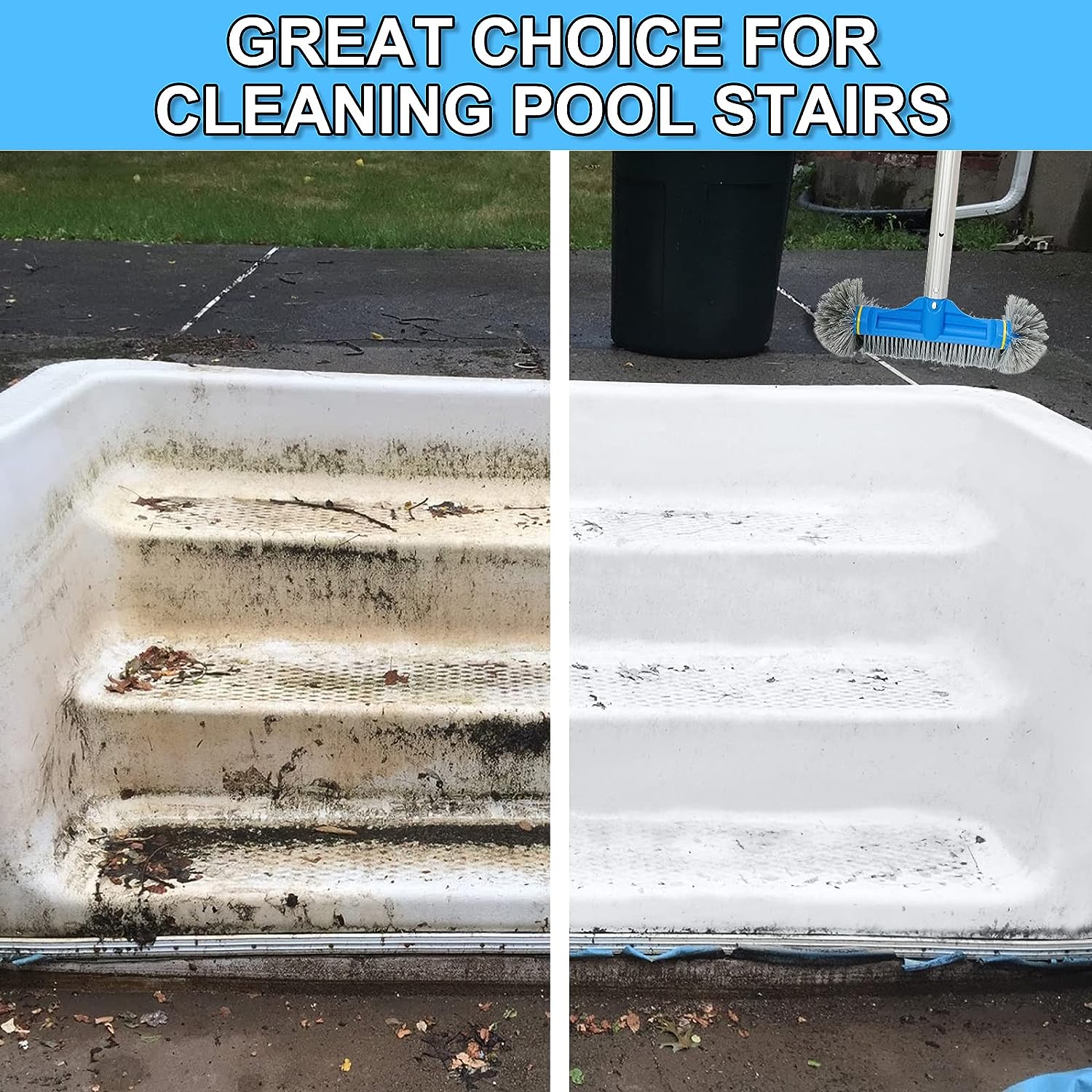 Round End Pool Brush Head Cleaning Pool Wall & Tiles & Steps Durable Nylon Bristles (No Pole)