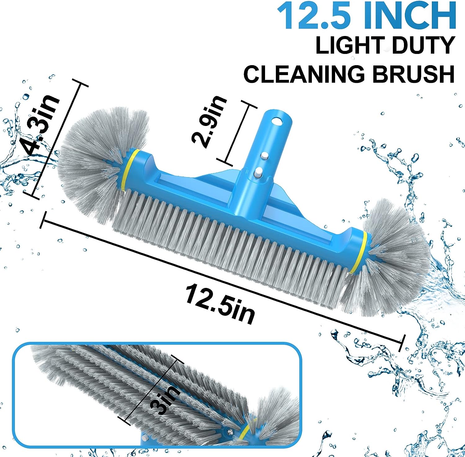 Round End Pool Brush Head Cleaning Pool Wall & Tiles & Steps Durable Nylon Bristles (No Pole)