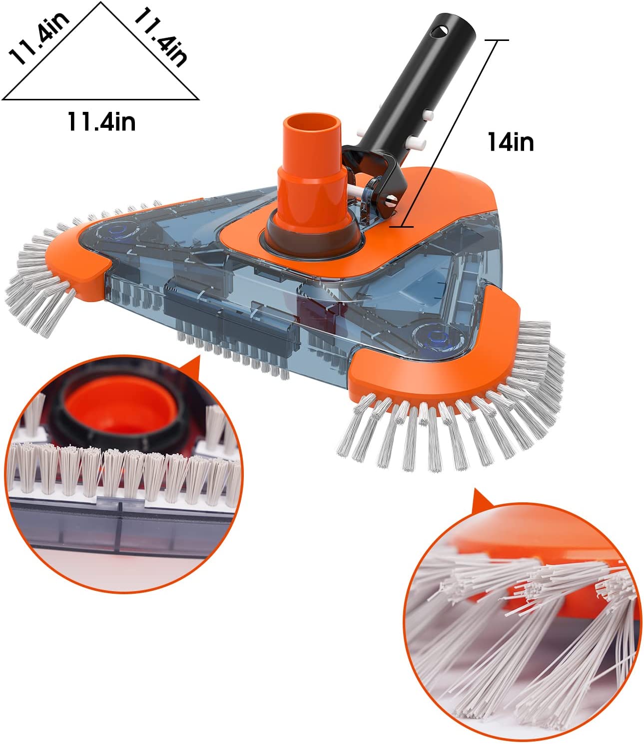 Pool Vacuum Head with Side Brush & Universal Rotatable Hose Adapter