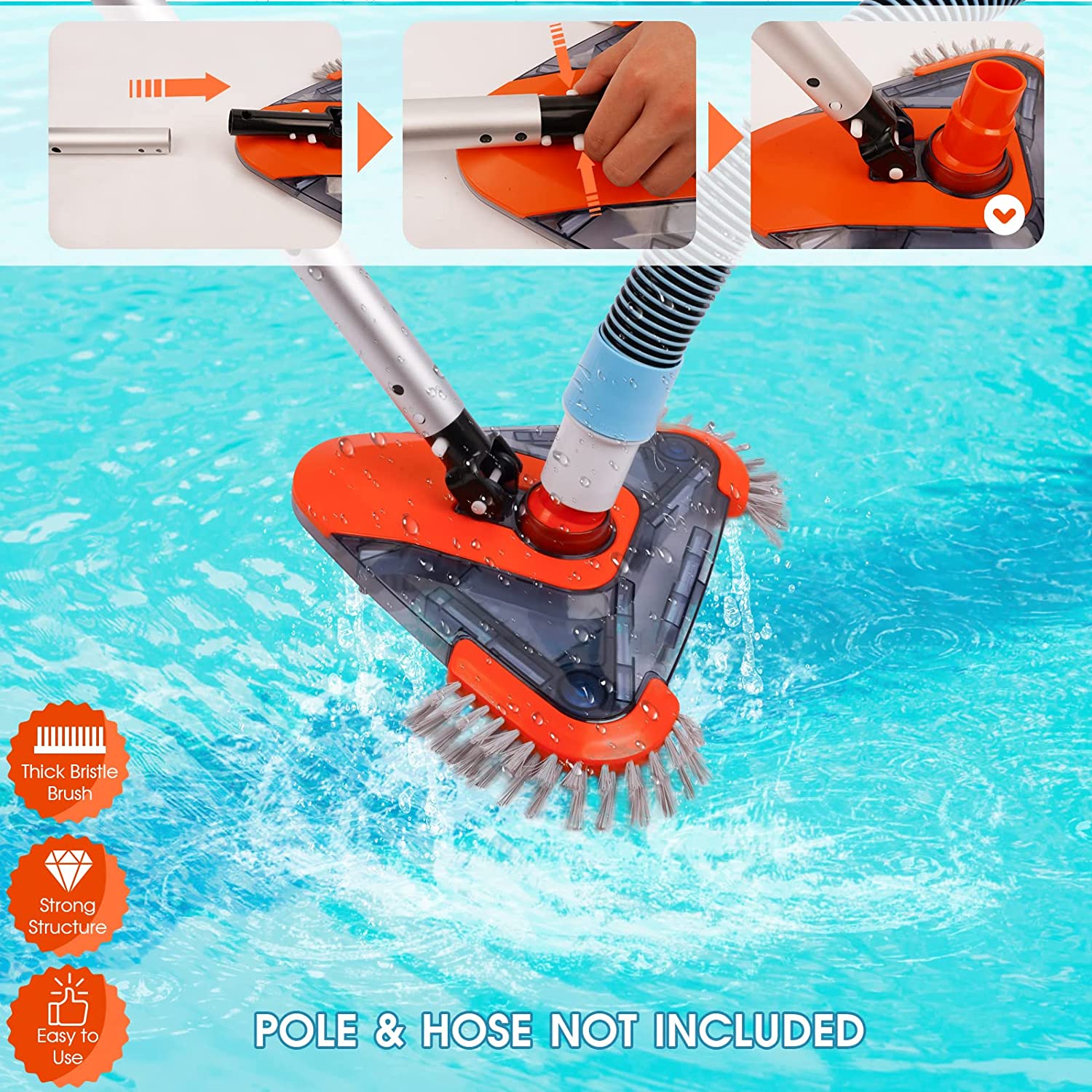 Pool Vacuum Head with Side Brush & Universal Rotatable Hose Adapter