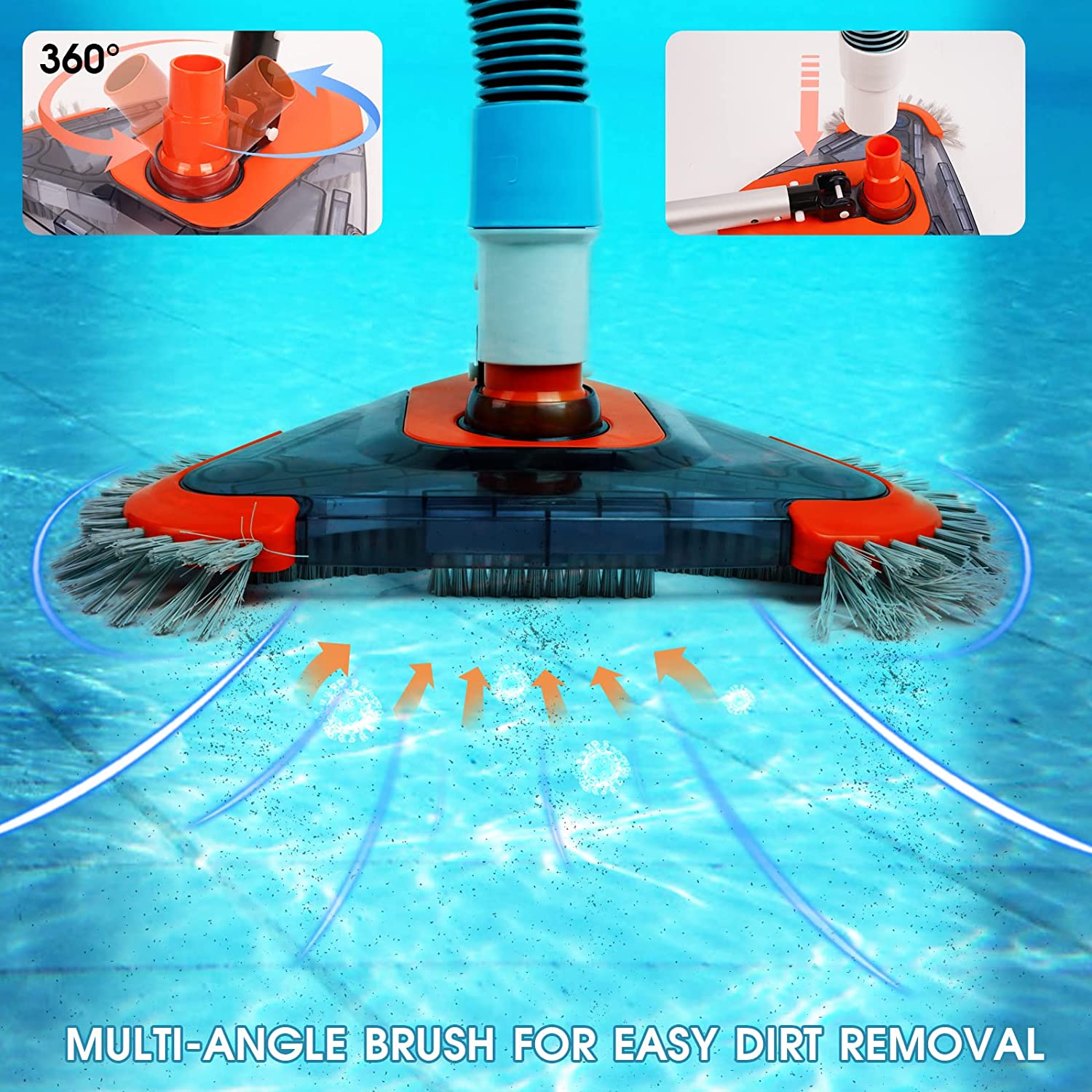 Pool Vacuum Head with Side Brush & Universal Rotatable Hose Adapter