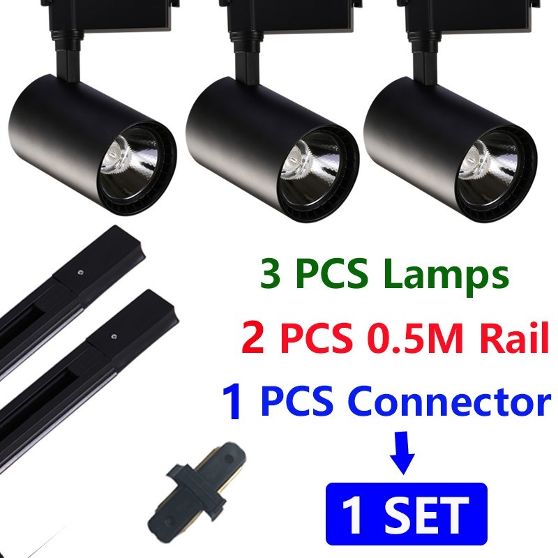 Whole Set 3PCS LED COB Spotlight Track Lights Lens Lamp Clothing Store Shop Exhibition Hall Home Light 12W 20W 30W 40W