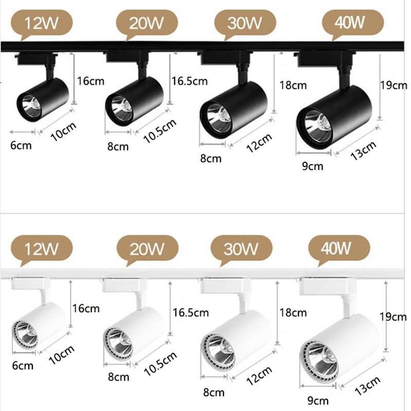 Whole Set 3PCS LED COB Spotlight Track Lights Lens Lamp Clothing Store Shop Exhibition Hall Home Light 12W 20W 30W 40W