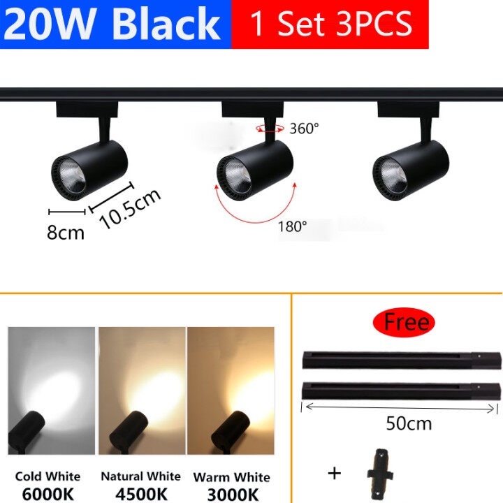 (🔥arrived in 3 days🔥)Whole Set LED Track Light Fixture Rail COB Spotlight | 3 COB + 1 M Rail | Spot Light Track Lamp