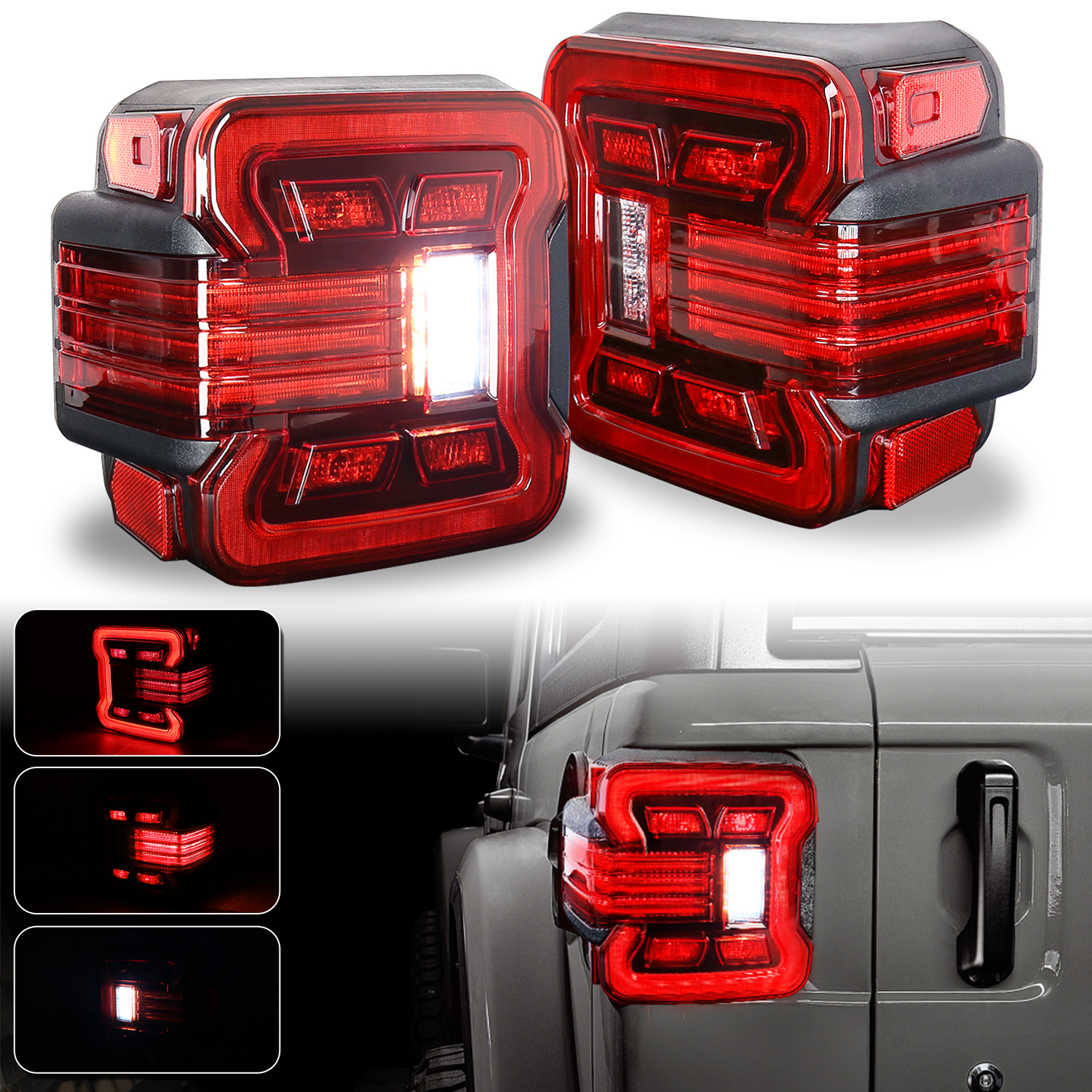 LED Tail Lights, DOT Approved JL Tail Lights for 2018-2022 Jeep Wrangler JL Accessories with Running Reverse Brake Turn Signal Light, Red Lens