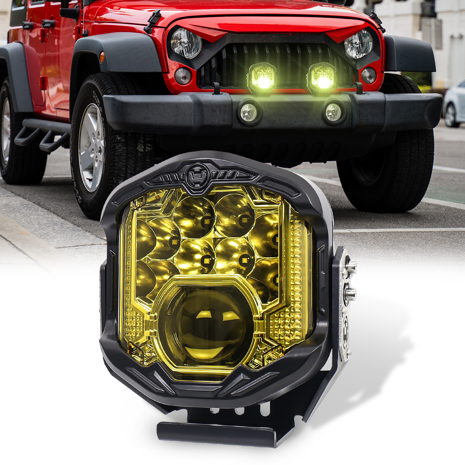 7 inch LED Driving Light, 95W LED Off Road Light with Laser Light 10800LM Yellow Fog Light for Pickup Truck 4x4 UTV ATV SUV, Pack of 1