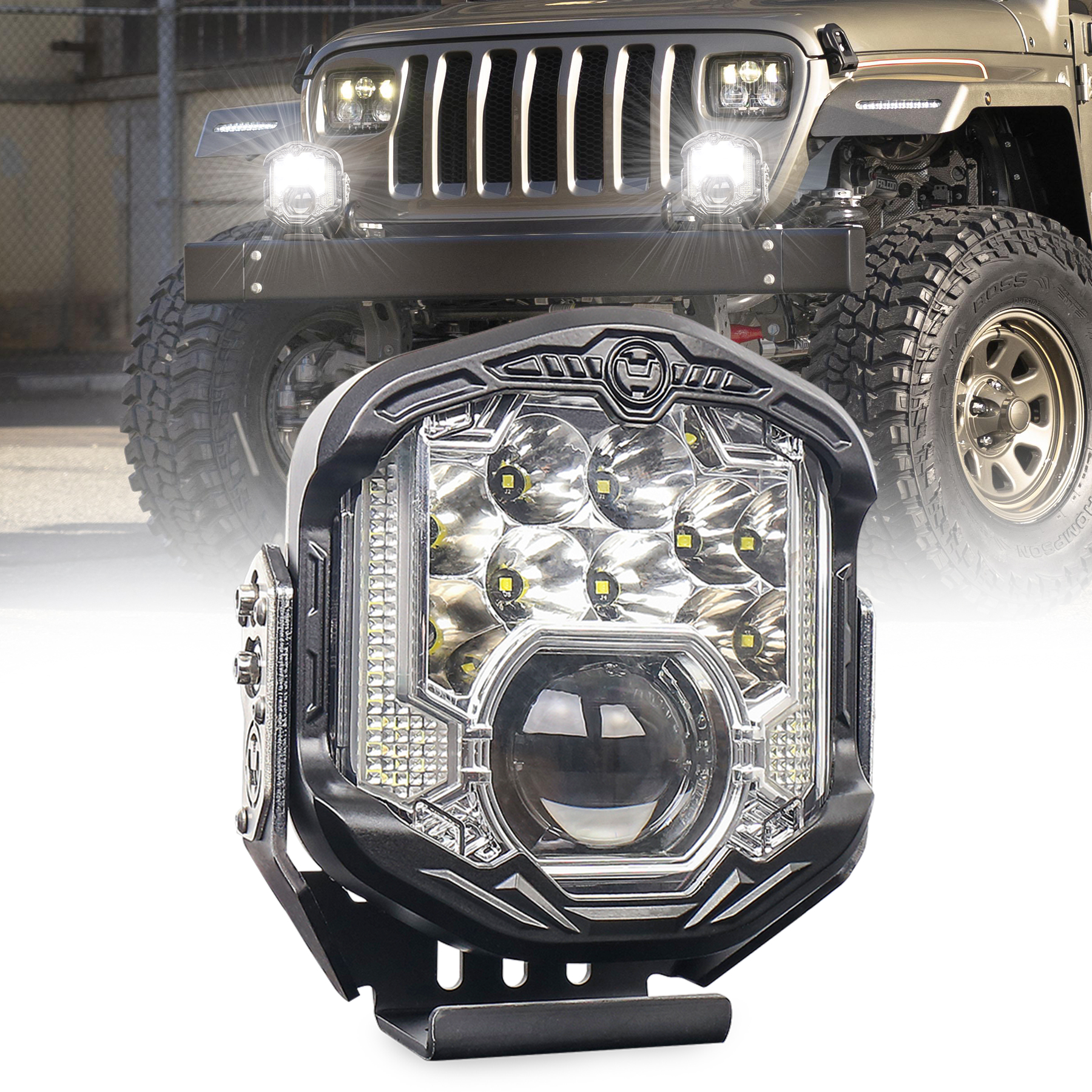 Off Road Light, 90W LED Driving Light with Laser Light White DRL 10800LM 7inch LED Spot Light for Truck Pickup 4x4 UTV ATV SUV, Pack of 1