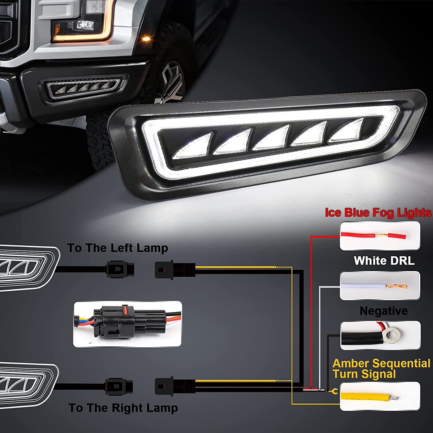 Ford Raptor Fog Lights with Ice Blue/White Raptor Bumper Lights Amber